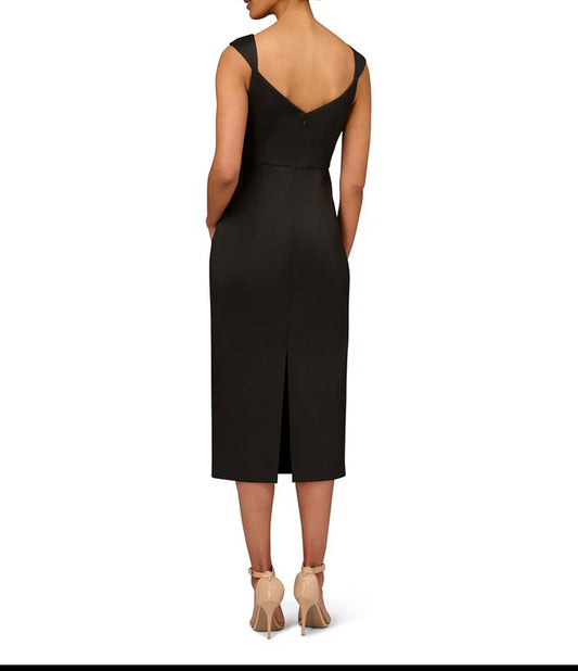 Aidan Mattox Stretch Mikado Boat Neck Sleeveless Sheath Gown