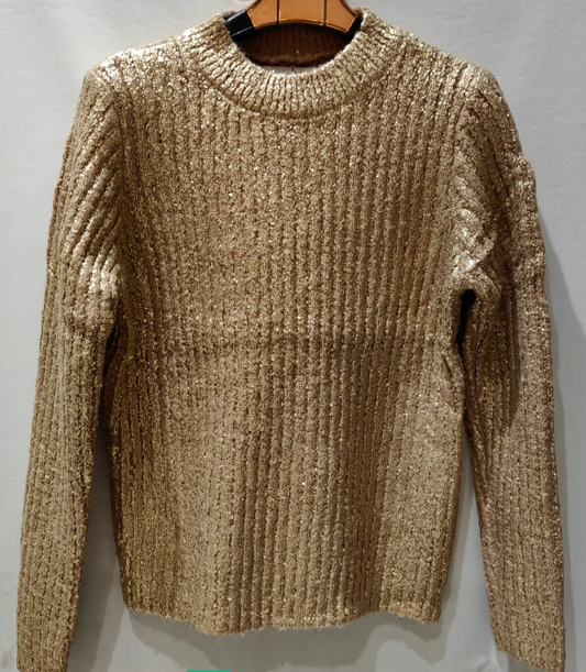 MCG Metallic Gold Warm Cozy Round Neck Knit Sweater