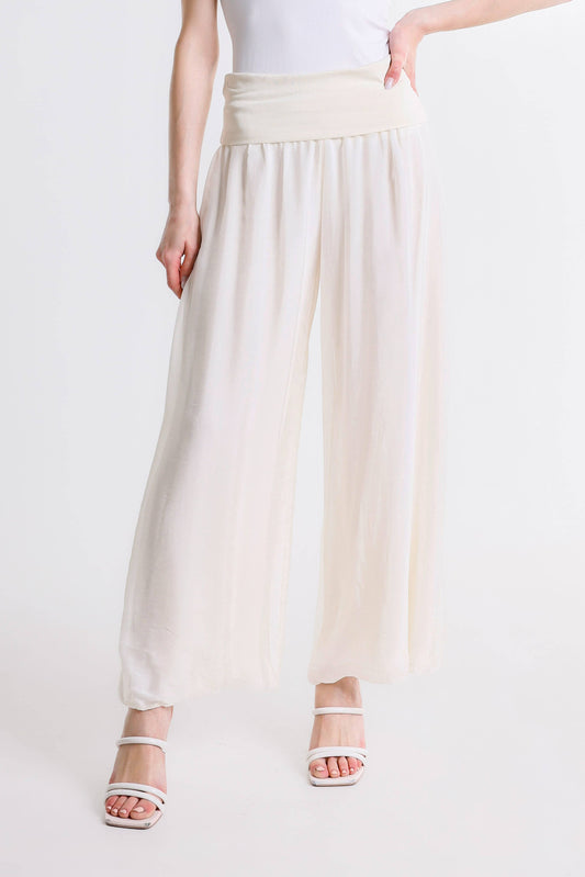 TINA Stephens Italy/Tees By Tina - Mercedes Foldover Waist Silk Pant (PL203): 040 Medium Gray / One Size