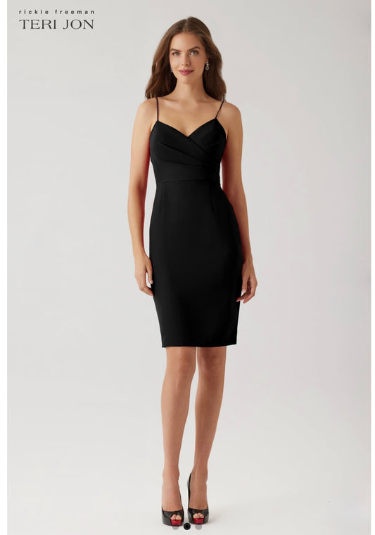 Teri Jon Crepe Slip Dress Chiffon Tie Neck Cape