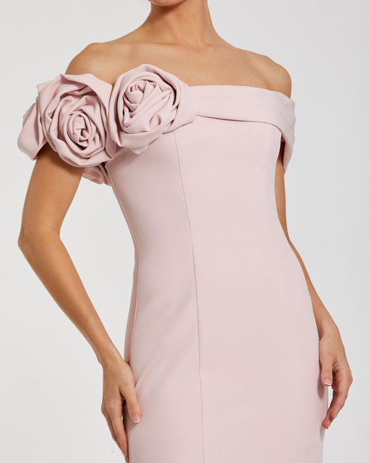 Mac Duggal Light Pink Off The Shoulder Crepe Mermaid Gown