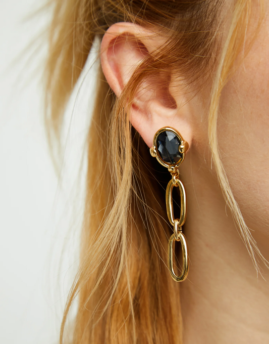 UNO DE 50 Drop earrings with faceted black crystal and links