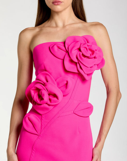 Mac Duggal Strapless Crepe Dress With 3D Flower Detail