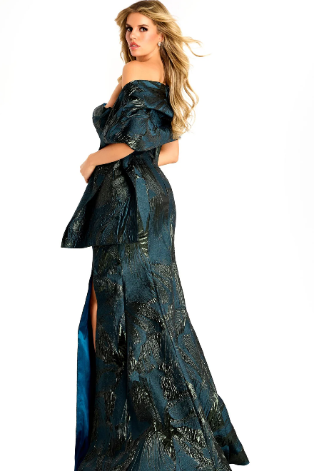 Jovani Strapless Metallic Gown With High Slit