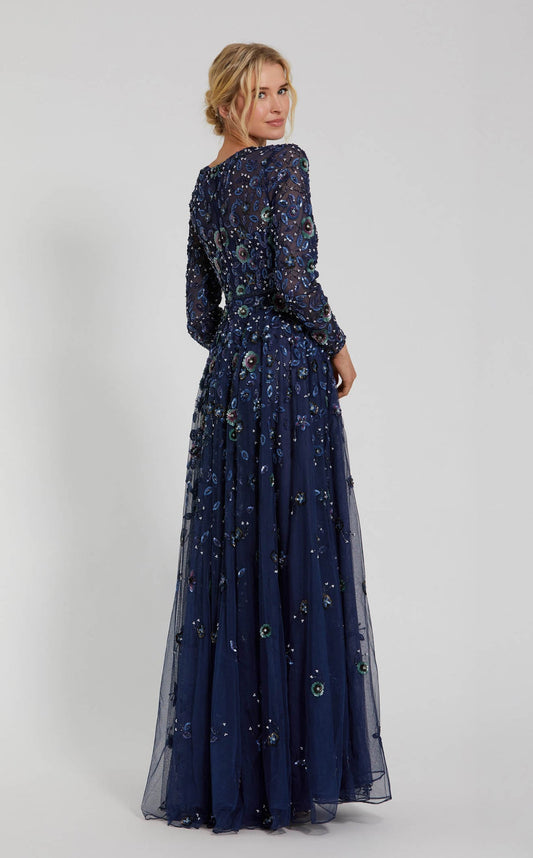 Mac Duggal Embellished High Neck Long Sleeve A Line Gown
