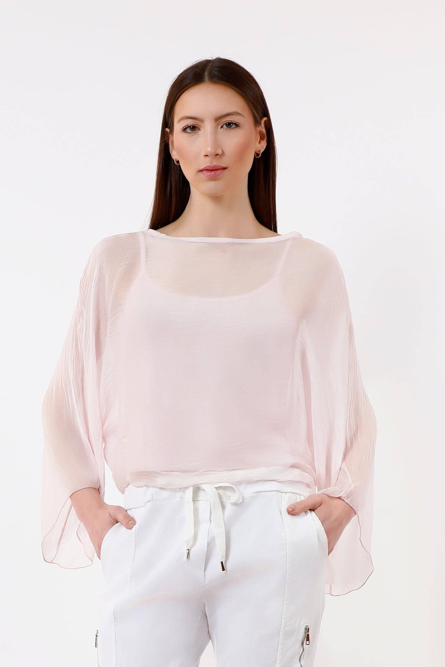 TINA Stephens Italy/Tees By Tina - Sofita 3/4 Sleeve Cropped Silk Kaftan (BQ200)