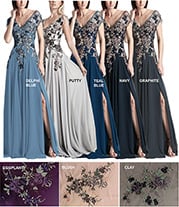 Alexander by Daymor Floral Embroidered Wide V-neck A-line Dress