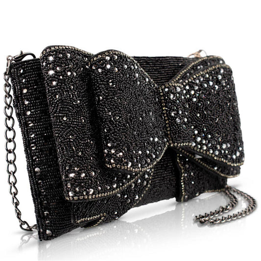 Bow Chic Sparkly Black Clutch
