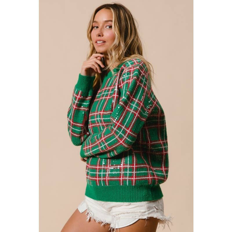 Clear Sequin Plaid Sweater