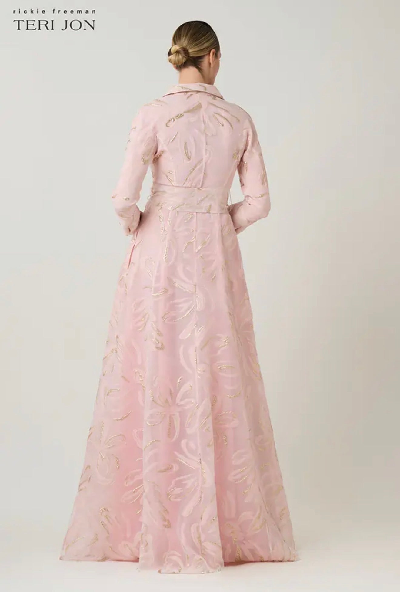Teri Jon by Rickie Freeman Metallic Organza Jacquard Shirt Waist Gown