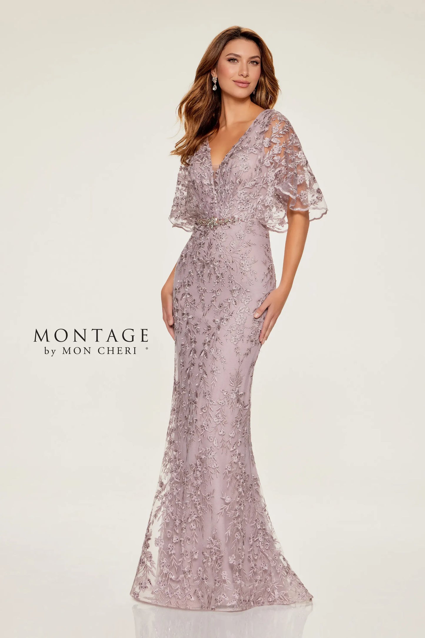 Long Mermaid Dress with Flutter Sleeves