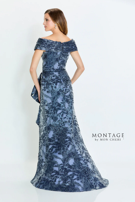 Montage off Shoulder Organza Chiffon Gown with Train