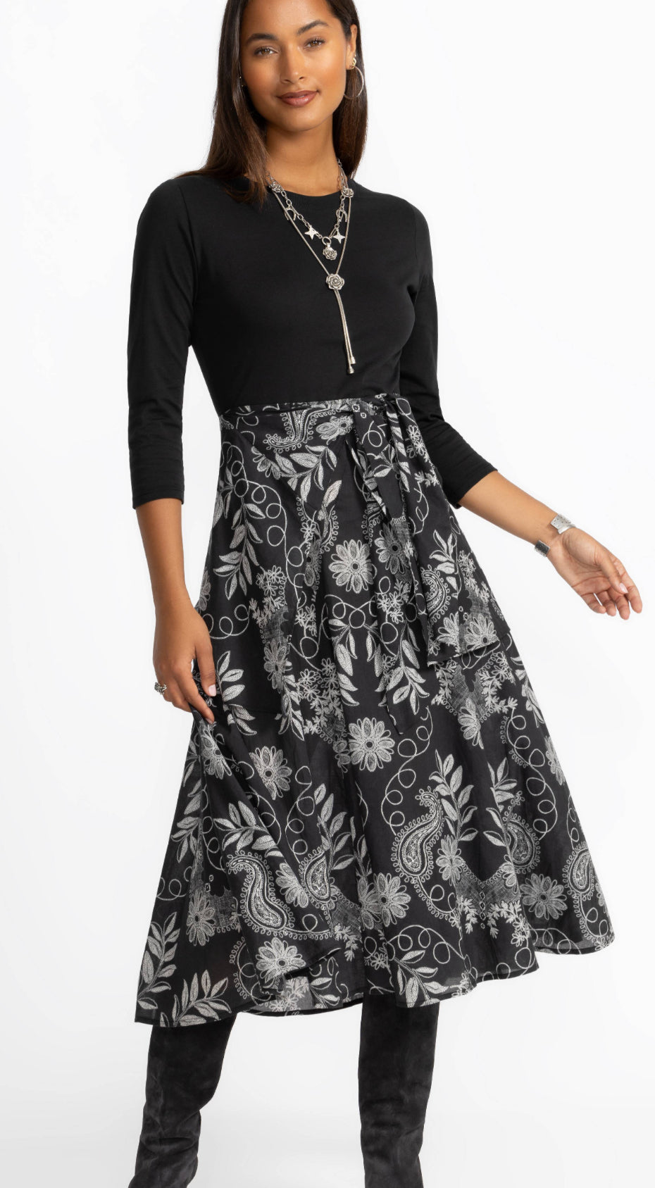 Johnny Was Mixed Media Wrap Tie Dress