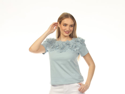 AZI Short Sleeve Embellished Top