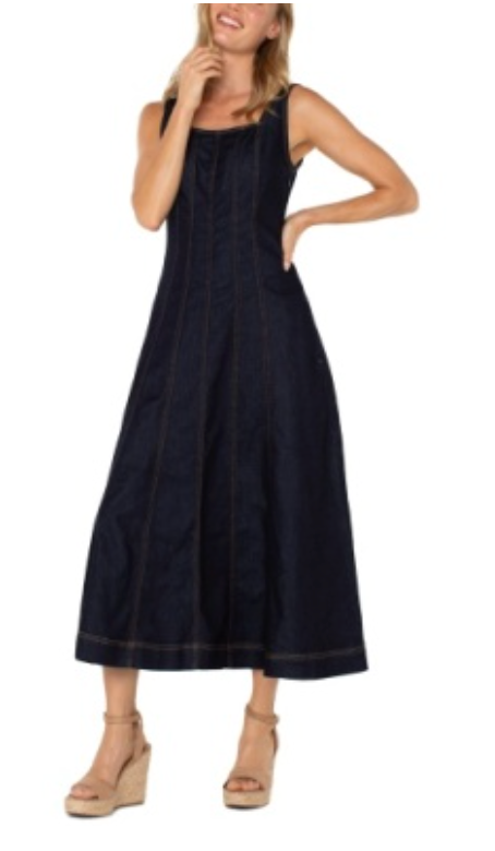 smocked back fit and flare midi dress 51" hps