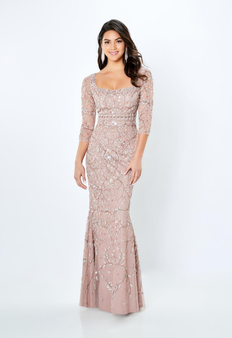 Square Neck Floral Beadwork Dress