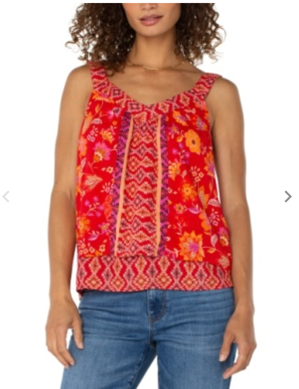 sleeveless v neck woven tank w smocking