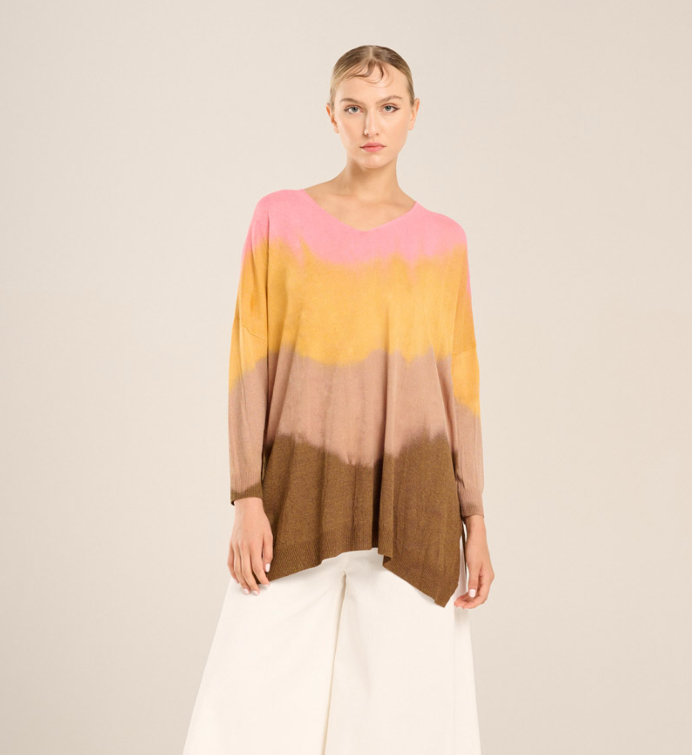 B-YU V Neck Tie Dye Sweater