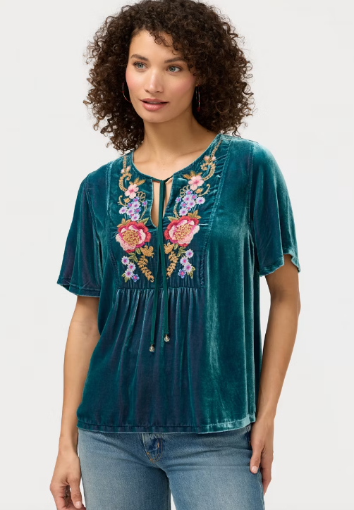 Johnny Was Dragonfly Velet Yoke Blouse