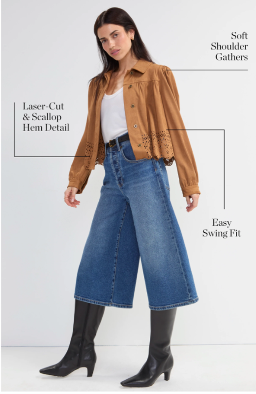 Puff Sleeve Jacket W/ Laser Cut Hem