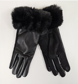 E Touch Vegan Leather Glove with Faux Fur Cuff