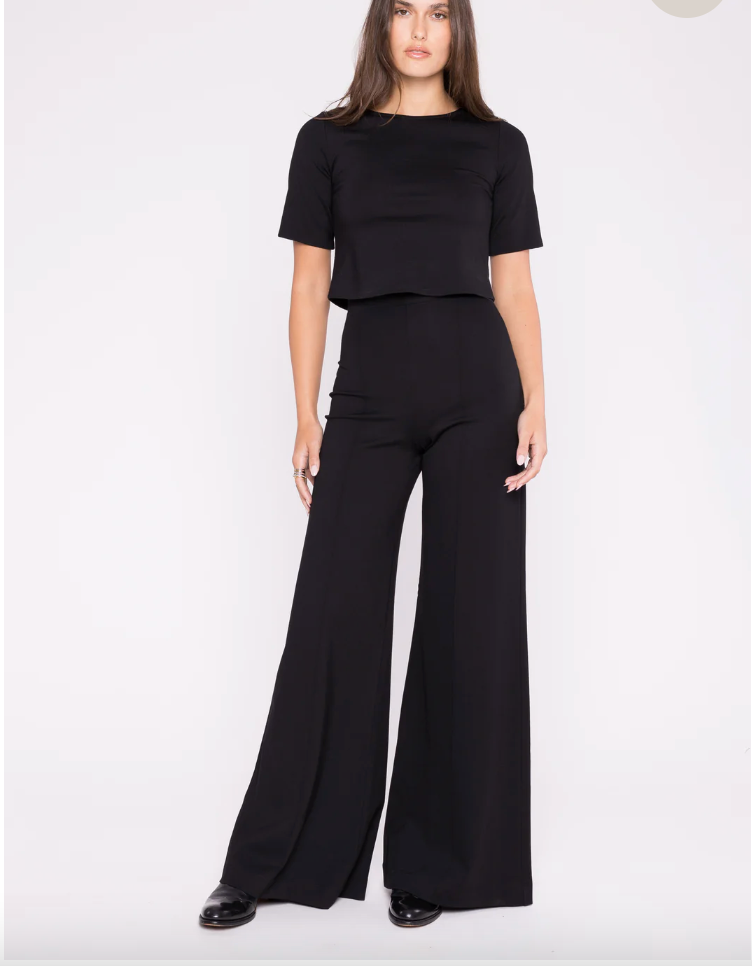 Ponte Knit Wide Leg Pant: Cropped