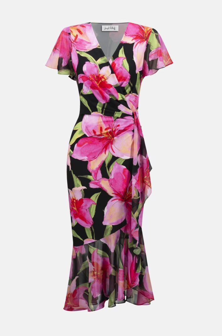 Joseph Ribkoff Floral V-neck Wrap Dress Style 252714