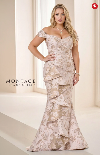 Montage by Mon Cheri M905 Off-The-Shoulder Draped Bodice Dress