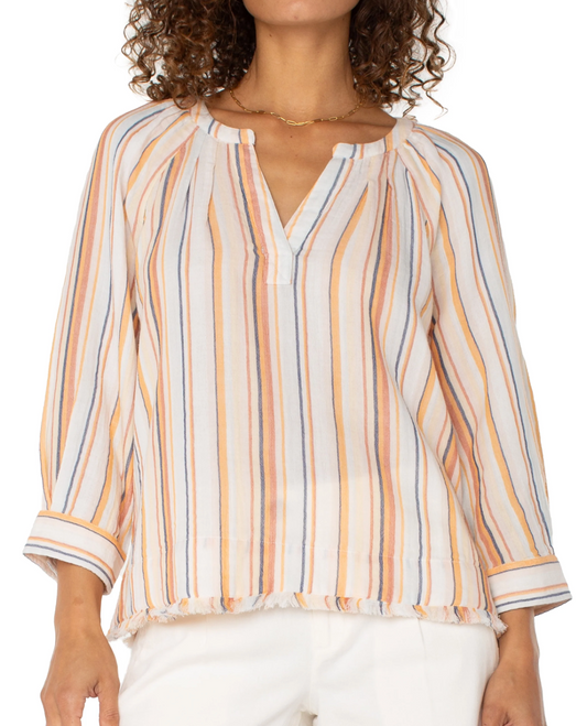 Liverpool 3/4 Sleeve Raglan Top with Fray Hem