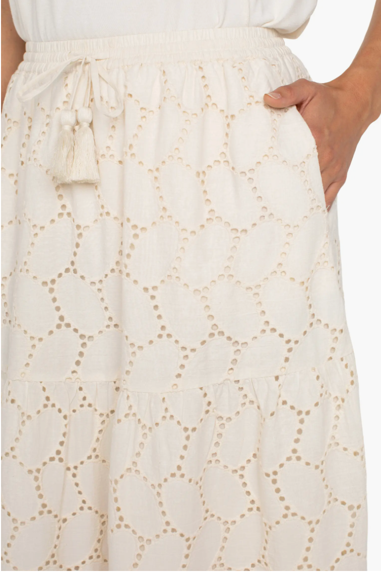 Liverpool Tiered Cotton Eyelet Woven Maxi Skirt