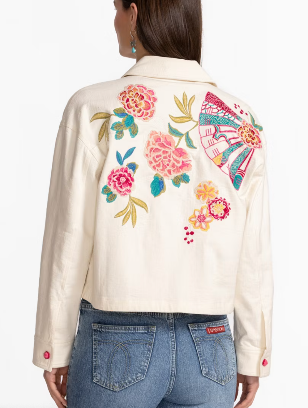 Johnny Was Crochet Cropped Denim Jacket