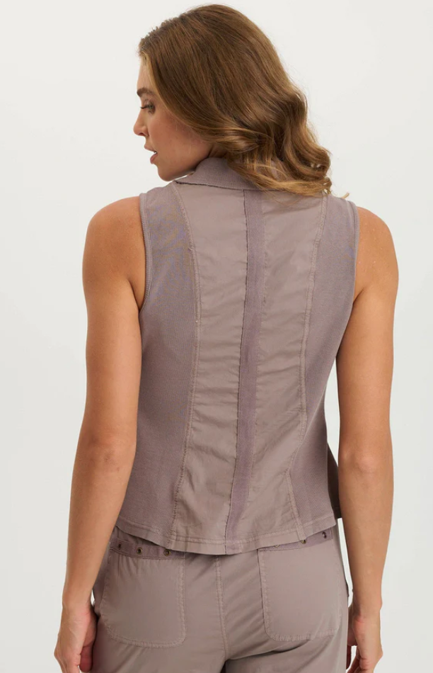 XCVI Shelton Poplin/Ribbed Zipper Pocket Vest
