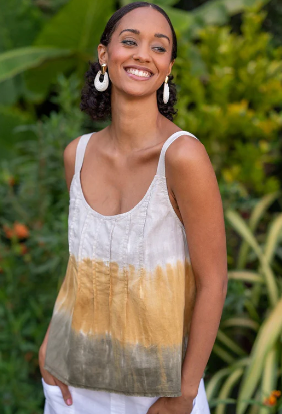 XCVI Wearables Shawnie Linen Billowy Pintuck Tank