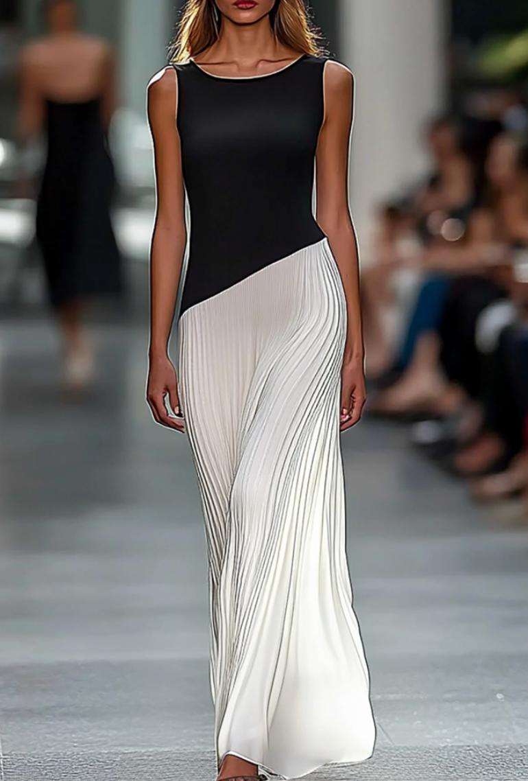 Chilody Black and White Color-Block Dress