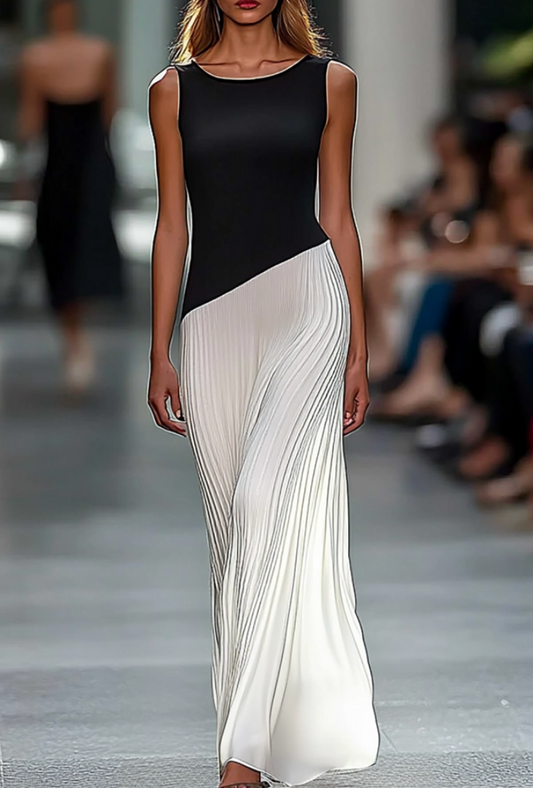 Chilody Black and White Color-Block Dress