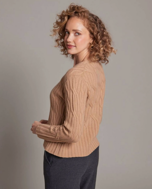 Alashan Cashmere 100% Cashmere Maxine Cable V Neck Sweater