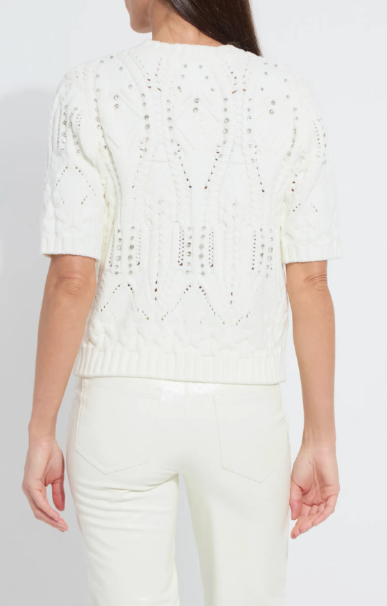 LYSSE Hadley Cozy Short Sleeve Embellished Cable Sweater