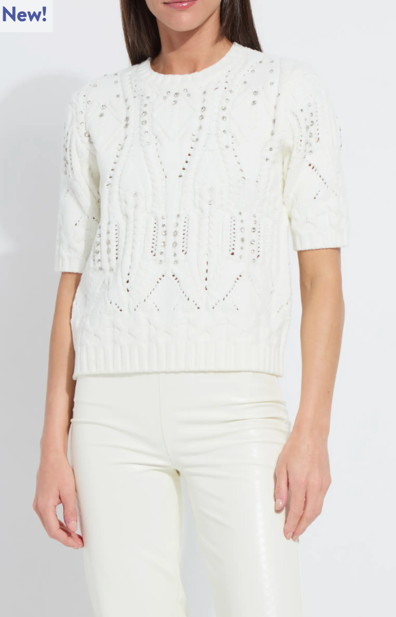 LYSSE Hadley Cozy Short Sleeve Embellished Cable Sweater