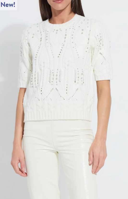 LYSSE Hadley Cozy Short Sleeve Embellished Cable Sweater