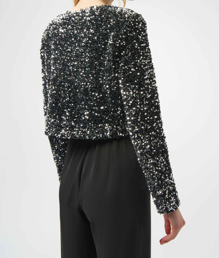 Joseph Ribkoff Sequined Velvet Cropped Cover-Up Jacket