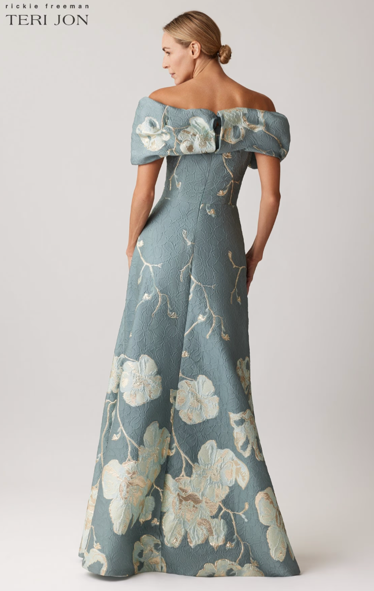 Teri Jon Off The Shoulder Floral Border Gown