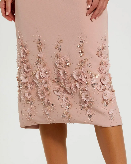 Mac Duggal Crepe Sleeveless Midi Dress With Flower Beading