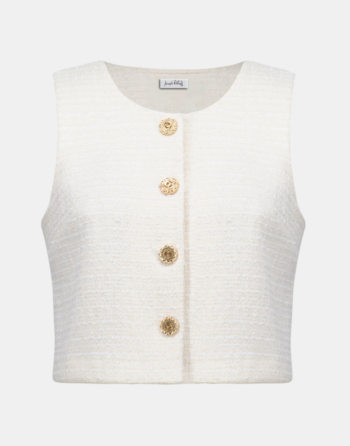 Joseph Ribkoff Bouclé Sleeveless Vest With Gold Buttons
