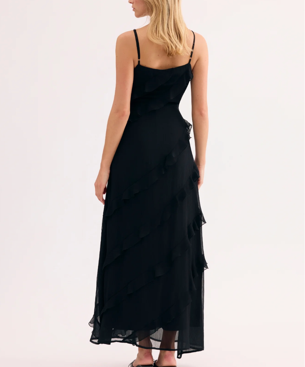 Leo & Ugo Black long dress with ruffles