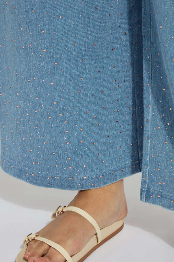 Lysse Erin Belted Crystal Embellished Pull-On Wide Leg Jeans