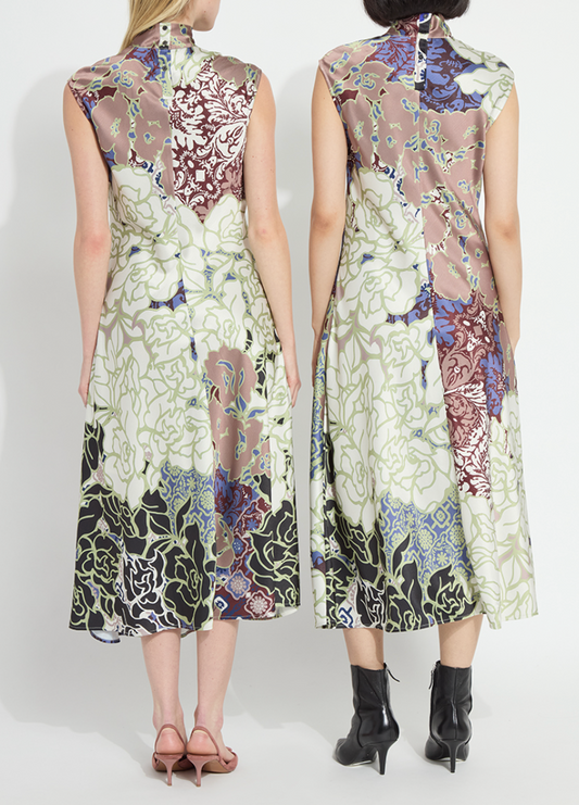 LYSSE Flora Mock Neck Bias Cut Midi Dress