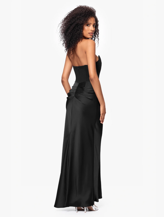Betsy & Adam Debra Long Strapless Scuba Crepe and Satin Gown