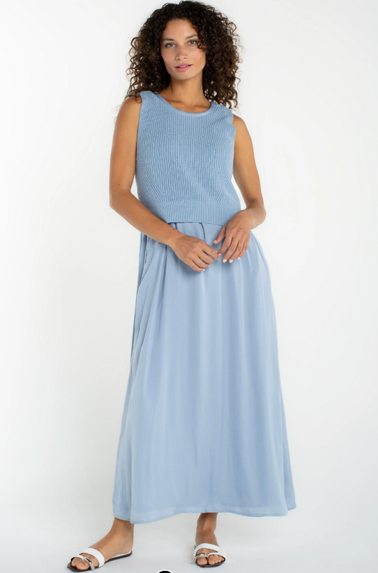 Liverpool Sleeveless Tie Back Sweater Woven Dress
