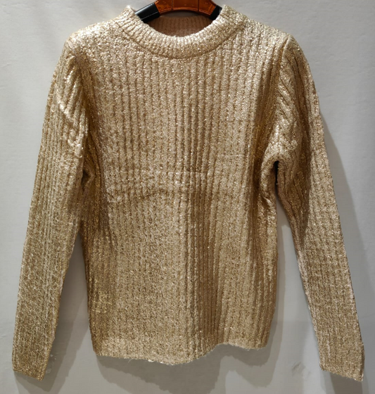 MCLG Metallic Light Gold Warm Cozy Round Neck Knit Sweater