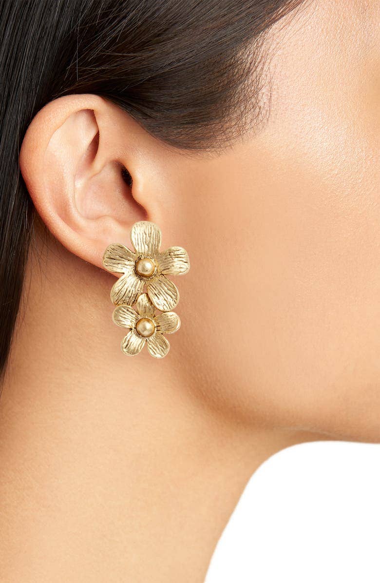 KARINE SULTAN - Large Flowers Drop Earrings - 24K Gold Plated